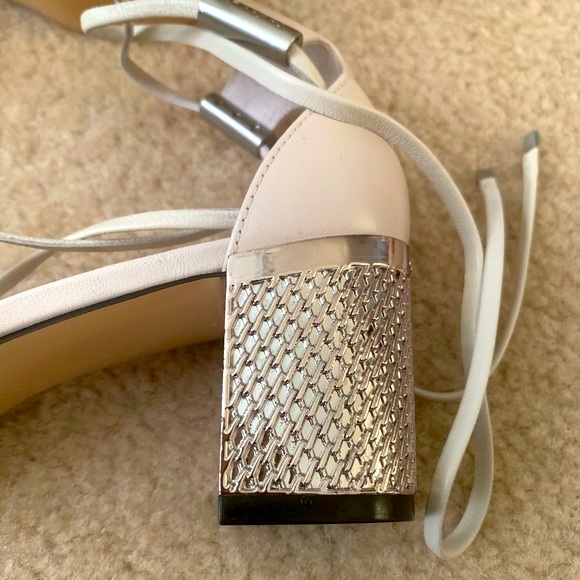 Calvin Klein Cream Leather Sandals With Metallic Heel - Picture 4 of 10